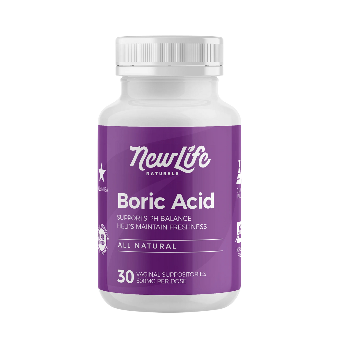 Bottle of NewLife Boric Acid on a white background