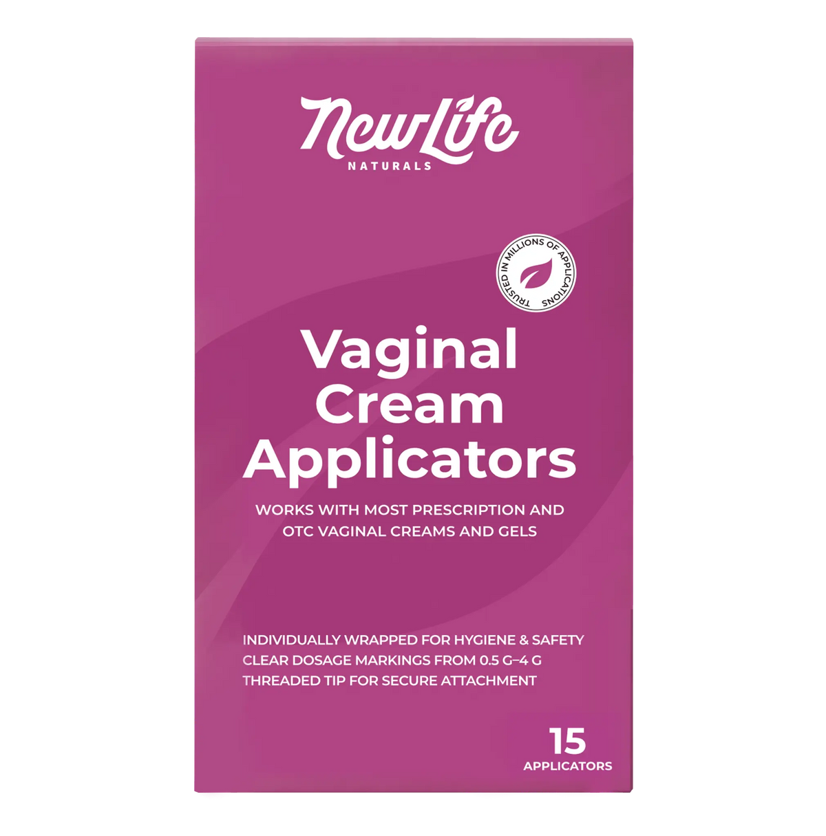NewLife Naturals Vaginal Cream Applicators packaging on a white background
