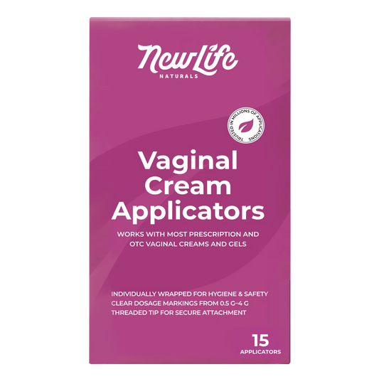 NewLife Naturals Vaginal Cream Applicators packaging on a white background